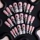 thumbnail image 5 of Uñas postizas adhesivas Kcjckcdd de 24 piezas, negras y blancas, con flores 3D, 5 of 8