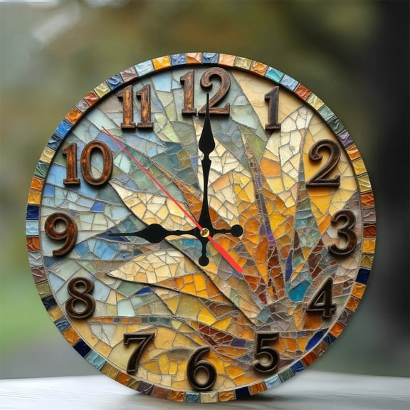 Mosaic Glass Bird of Paradise Wall Clock 10-Inch Silent Wooden Wall Clock, Battery Operated (AA Batteries Not Included), Artistic Home Decor