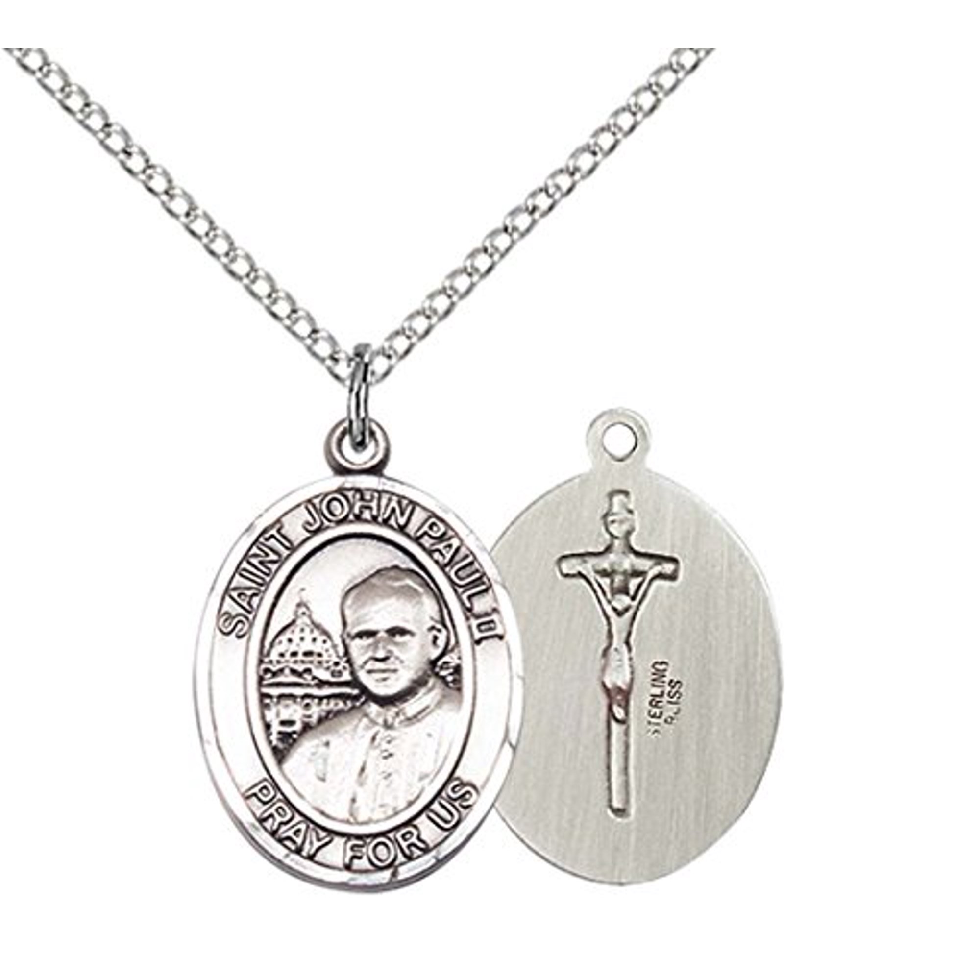 F A Dumont Sterling Silver St. John Paul II Pendant With 18" Stainless Steel Chain - Gift Box Included