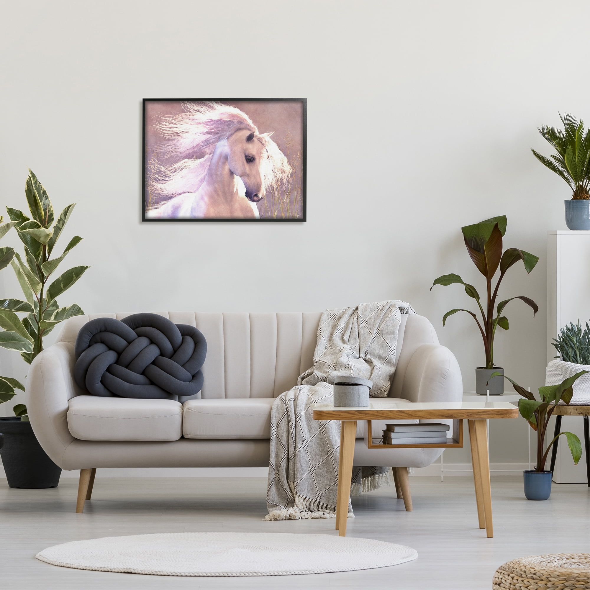 Stupell Industries White Horse in Nature Animals & Insects Painting Black Framed Art Print Wall Art, 30 x 24
