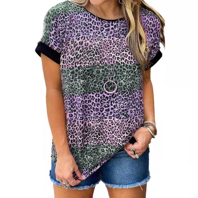 Nouveau Léopard Manches Courtes T-Shirt Nouvelle Mode Street Tee Grande Taille en Vrac Col Rond Casual Top