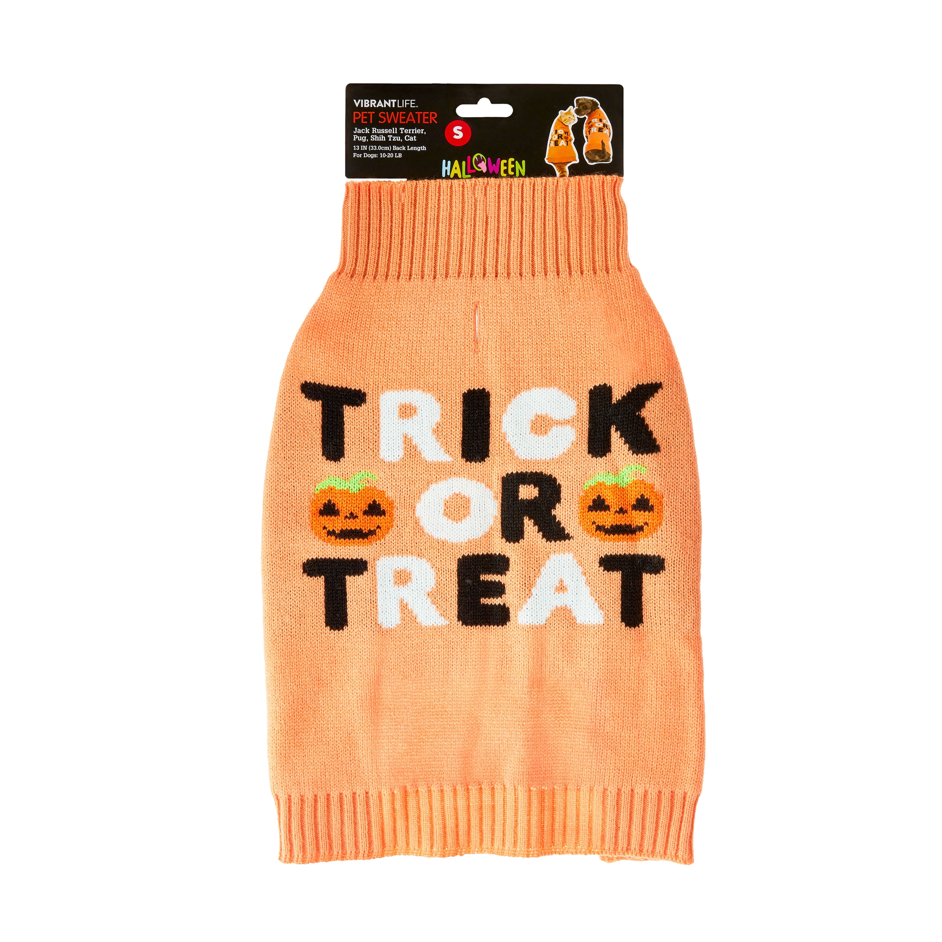 Vibrant Life, Dog and Cat Clothes, Trick or Treat Halloween Pet Sweater, Orange, Size Small