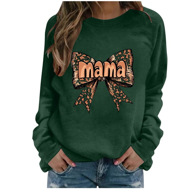 Xuyuer Women's Printed Long Sleeve Round Neck Casual Hoodless Sweatshirt, Comfortable Pullover Top for Mother's Day Gifts, Family Events and Relaxed Everyday Wear