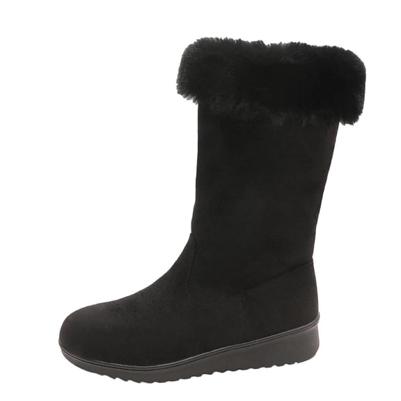 Plus Size Women's Mid-Calf Boots Fleece Lined Round Toe Chunky Mid Heel Warm Comfortable Wide Calf Boots