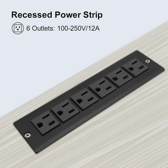 PYYAN-Recessed Power Strip Without USB,Mount Industrial Workshop Power Charge Station 6 Outlets 6.56’ft Extension Flat Plug Black