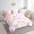 thumbnail image 3 of Homewish Kawaii Bowtie Ribbon 7-Piece Twin Bedding Sets,Polka Dots Bowknot Bedding Comforter Set,Pink White Sheet Sets For Girl Kids,Luxury Bedroom Decor Reversible, 3 of 8