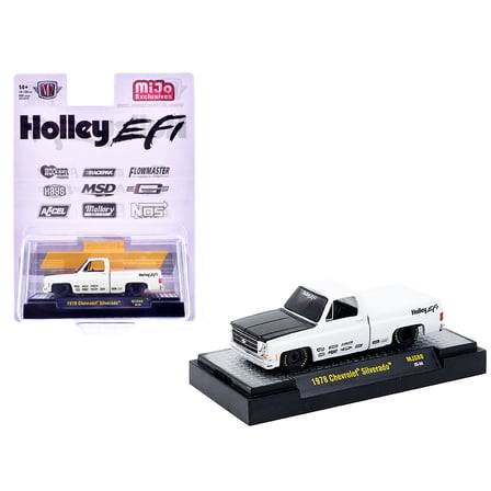 1978 Chevrolet Silverado Pickup Truck "Holley EFI" White with Black Hood Limited Edition 1/64 Diecast Model Car by M2 Machines