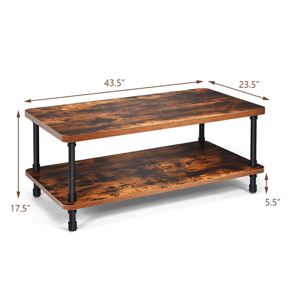 Finihen Rectangular Coffee Table, Industrial Vintage Coffee Table with 2-Tier Storage Shelf, for Living Room, Reception Room, Office, Brown Finihen Rectangular Coffee Table, Industrial Vintage Coffee Table with 2-Tier Storage Shelf, for Living Room, Reception Room, Office, Brown