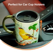 Topadorn Vintage Goldfinch Botanical Ceramic Travel Mug, 17oz, Bird & Floral Print, Spill-Resistant Lid, Microwave & Dishwasher Safe, Gift Boxed