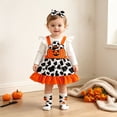 thumbnail image 2 of Bobifish Baby Girls Sets Cow Pumpkin Print Pinafore Dress+Romper+Headband 3 PC Halloween Sets Girls Sets, 2 of 8