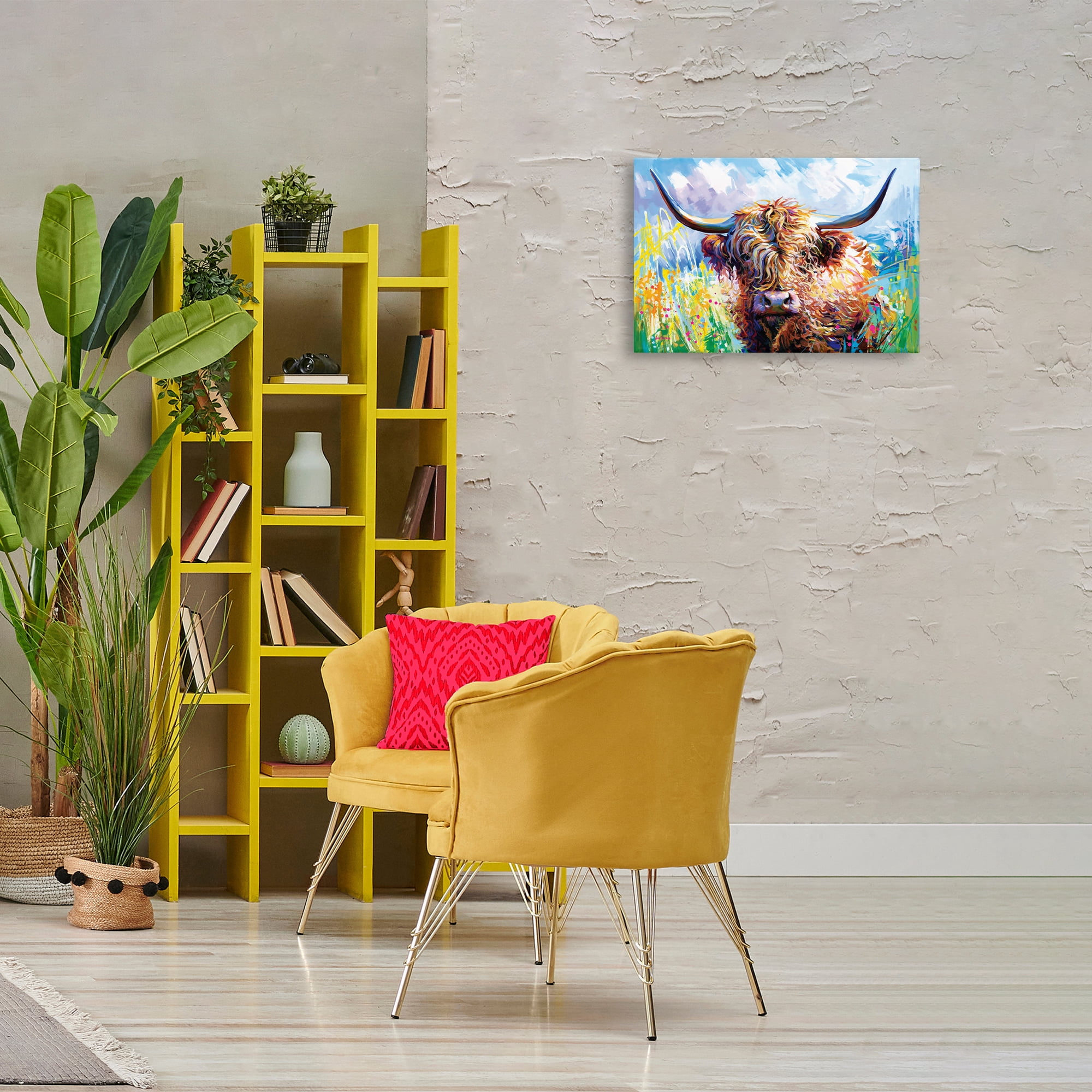 Stupell Industries Long Haired Highland Cattle Animals & Insects Painting Gallery Wrapped Canvas Art Print Wall Art, 24 x 16