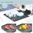 thumbnail image 2 of Over The Sink Dish Drainer Drying Rack, 17.6" W x 15.4" L Roll Up Dish Racks Kitchen Sink Organizer Silicone Wrapped Large in Sink Dish Drying Rack Foldable Rolling Drain Mats Anti-Slip, 2 of 8