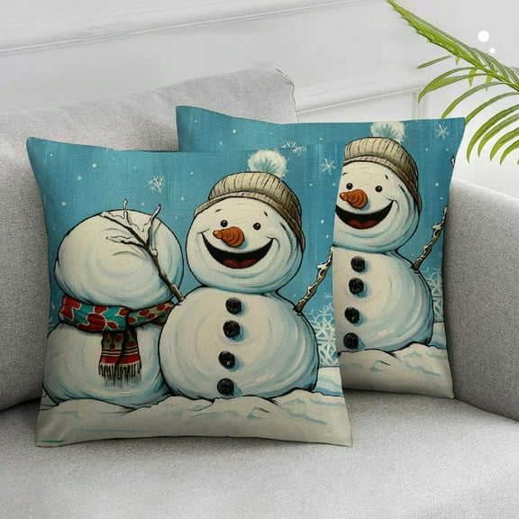 Acheng Hello Winter Snowman Blue Lumbar Decorative Throw Pillow Cover, Snowflakes Farmhouse Porch Outdoor Home Decor, Christmas Holiday Cute Seasonal Snow Sofa Couch Cushion Case,Set of 2 White