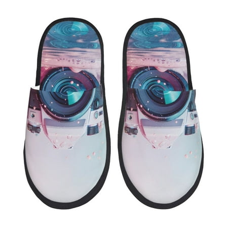 Balery Vintage Camera Splash Art Slient Indoor Furry Fleece Comfort House Shoes Soft Non-Slip Home Shoes Cotton slippers House Slippers-- Medium