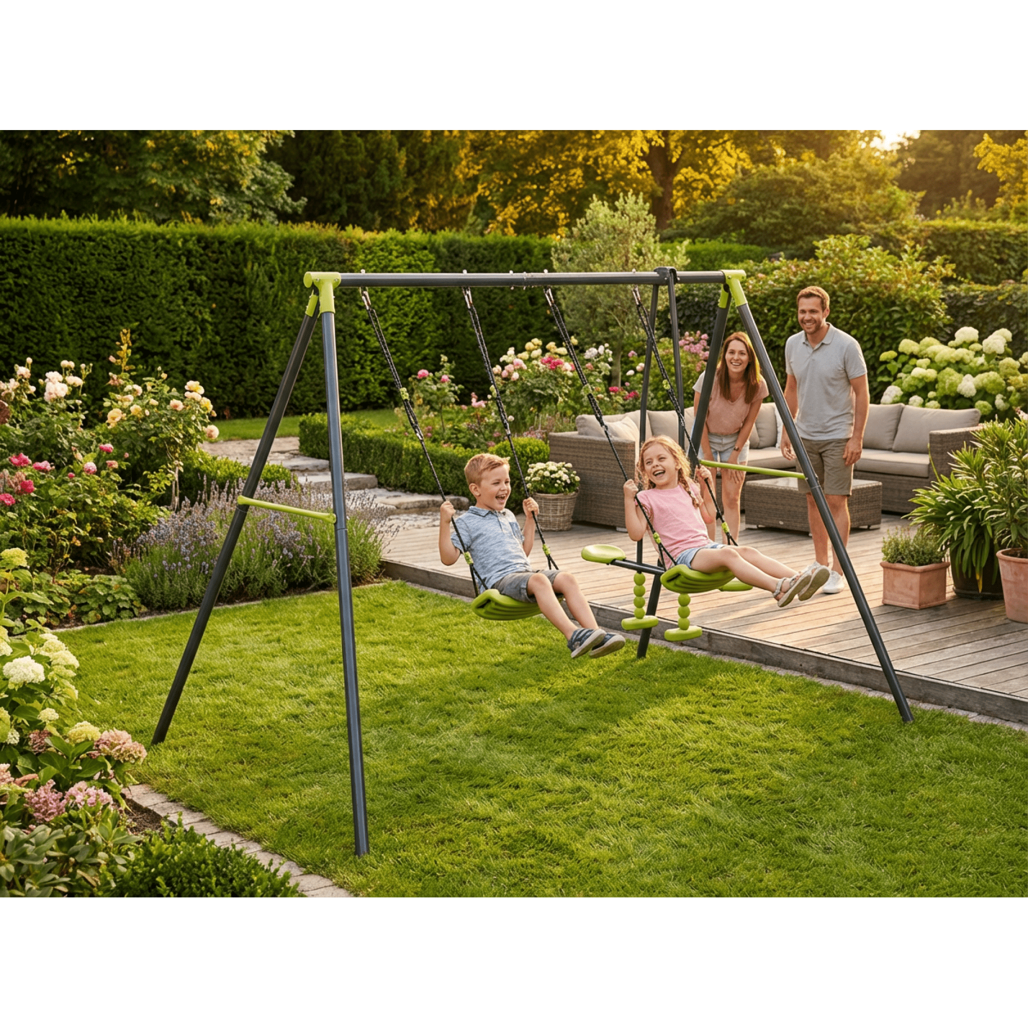 Leumius 3-in-1 Swing Set for Backyard with Stand,Swing Heavy Duty 440lbs Metal Outdoor Swing Stand for Playground, Backyard Playset,Green