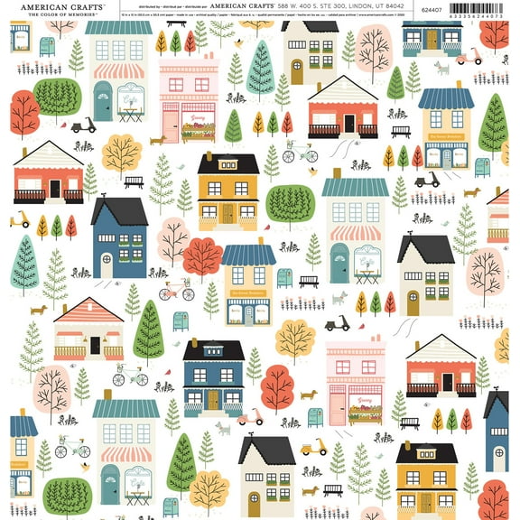 American Crafts Patterned Single-Sided Cardstock 12"X12"-Suburbs