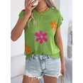 thumbnail image 6 of Women'S Cap Sleeve Floral Short Sleeve Sweater Crew Neck Casual Knit Pullover Tops Green M, 6 of 10