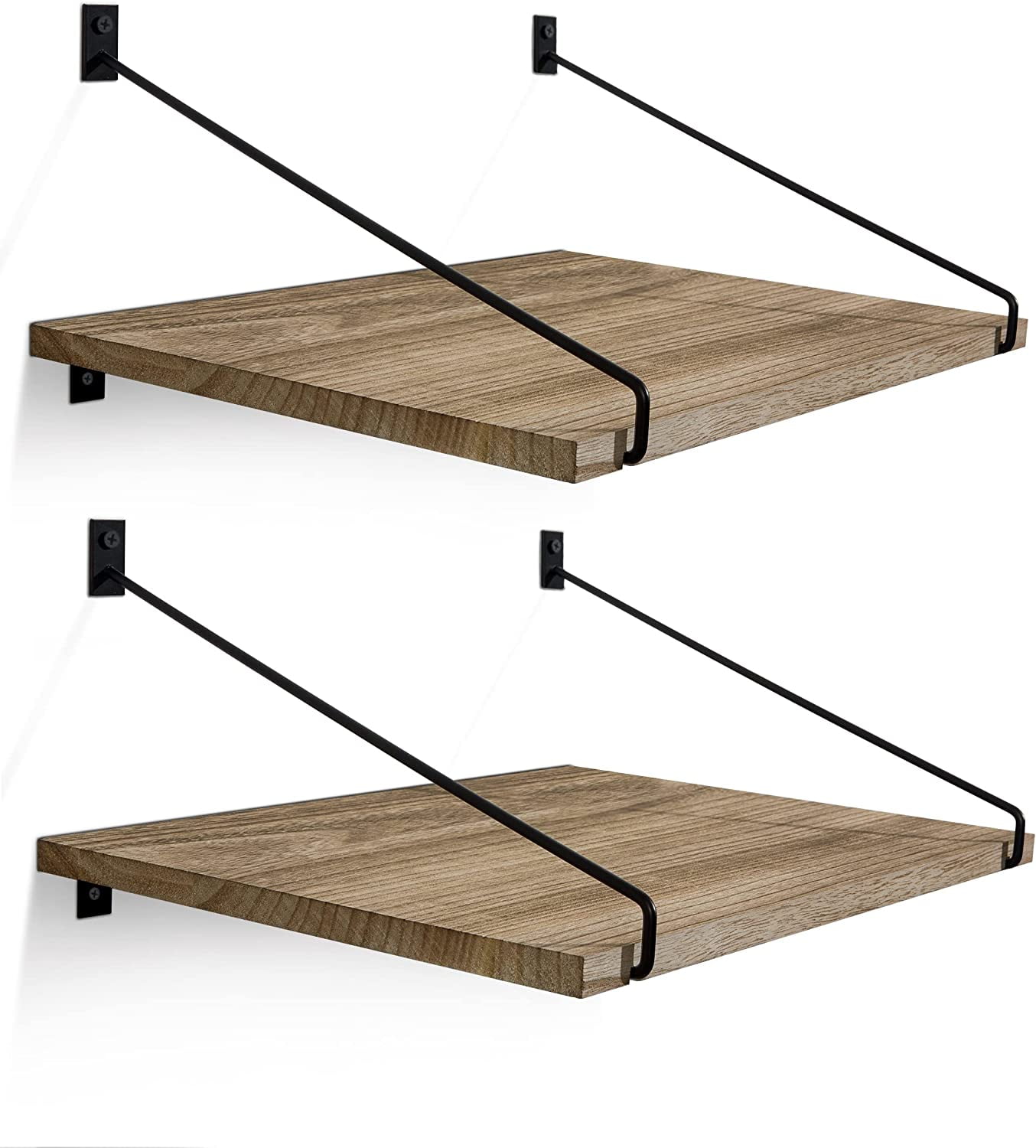 Afuly Floating Shelves Deep 11.8 inch, Wall Mounted Wide Shelf Brown Pinewood, Set of 2