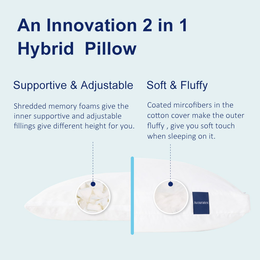 ACCURATEX Bed Pillows King Size Set of 2, Hybrid Shredded Memory Foam Pillow[Adjustable Loft], Fluffy Down Alternative Fill Removable Cotton Cover, Firm Supportive Pillow for Side Back Sleepers - image 4 of 5