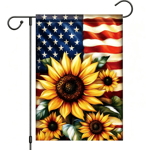 CCOCC 4Th of July Patriotic Sunflower Garden Flags for Outside 12X18 Double Sided Vintage Floral Independence Memorial Veterans Day Usa American Welcome Farmhouse Outdoor Lawn Decor