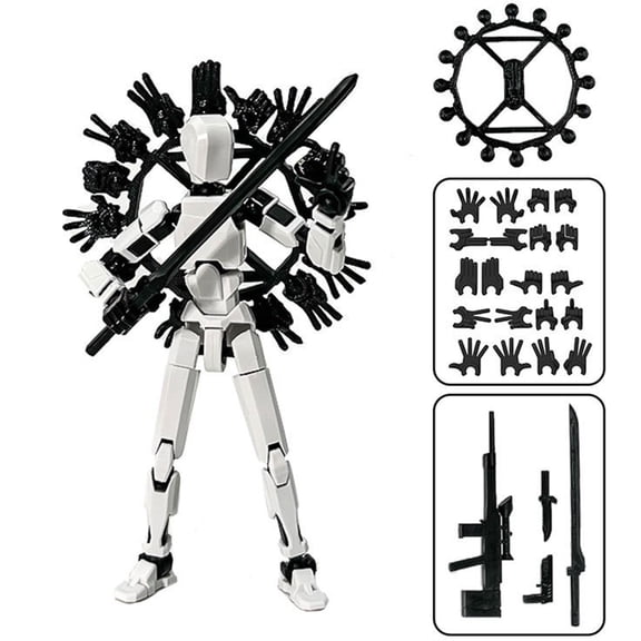 Lucky Robot 13 Action Figure, Multi-Articular Lucky Mobile Robot T-13, Desktop Decorations for Game Lovers Toys,Creative Assembly And Decompression Toys White