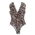 thumbnail image 2 of Gaecuw Womens One Piece Swimsuits Sleeveless Ruffle SleeveSwimwear Top Side Tie Closure Swimsuits Solid Bathing Suits Plunge Neck Beach Swimwear Ruffle Peplum Resort Wear 1 Piece Swimwear Brown XXL, 2 of 4