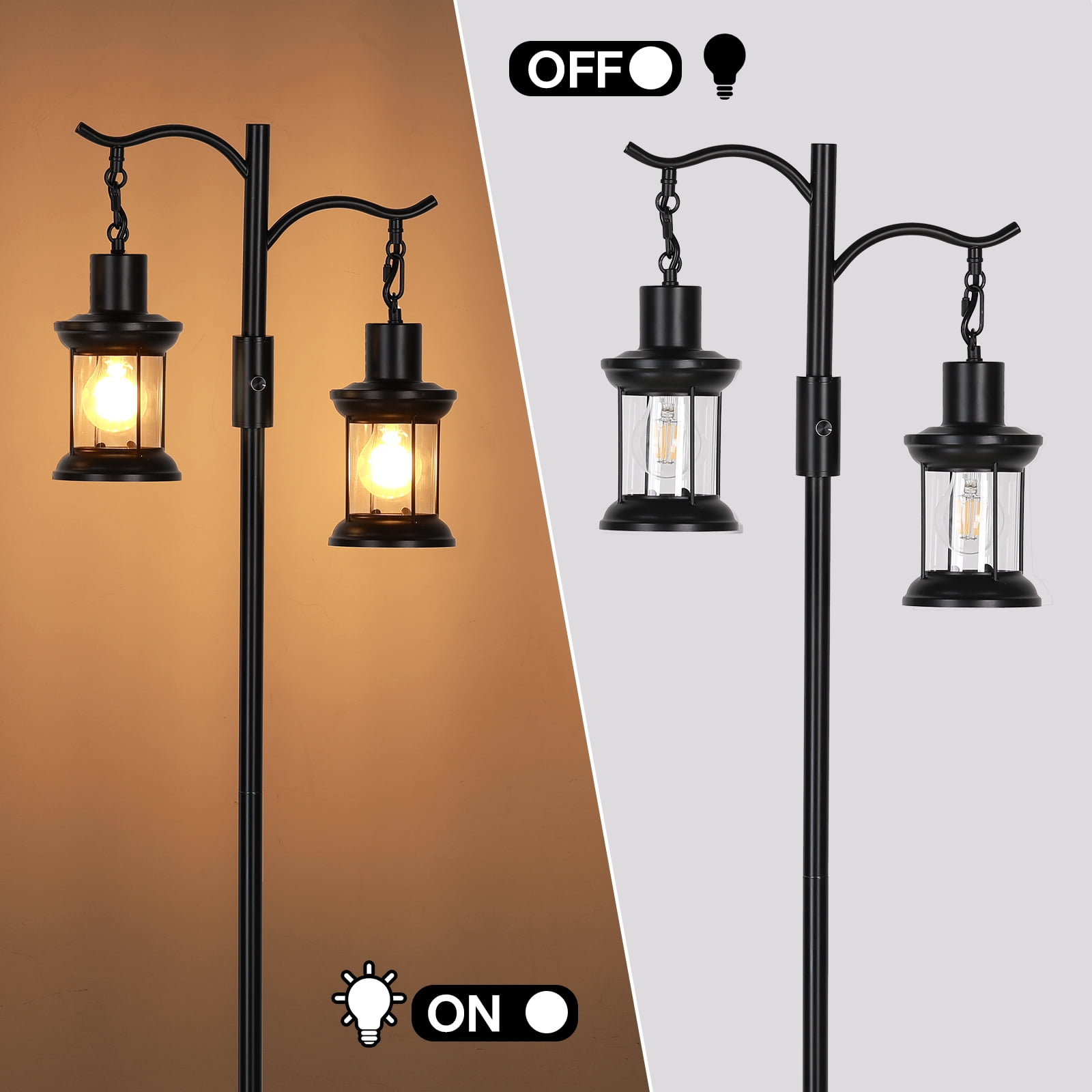 SUNMORY 63" Modern Floor Lamps with Stepless Dimming, 2 Light Glass Floor Lamps for Living Room, Lamps for Bedroom with Weighted Marble Base, Includes 2 LED Bulbs for Bedroom Living Room