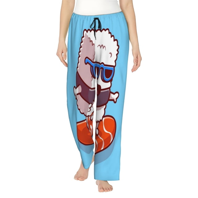 Fotbe Sushi Salmon Surfing Pantalones de Pijama para Mujer, Pantalones de Dormir, Pantalones Pj con Cordón y Bolsillos-3X-Large