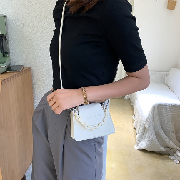 Bolsa Hit Color de hombro Mujer Cadena Mini Tote PU Crossbody (Blanco) Likrtyny Para Estrenar