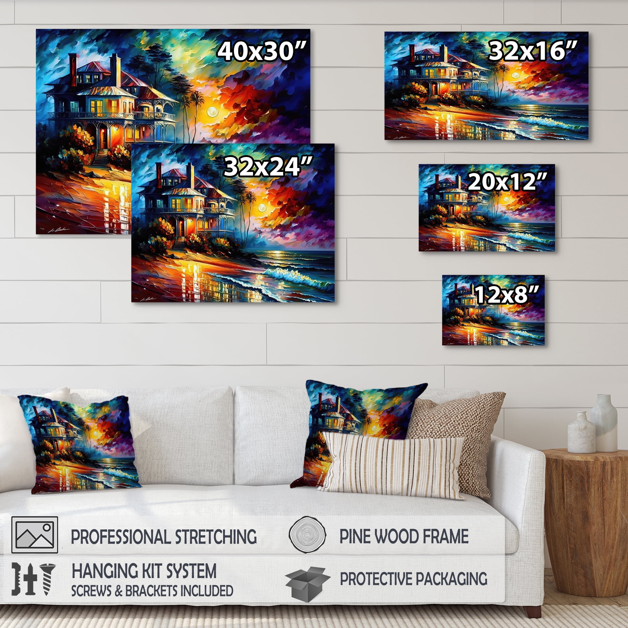 Designart Colorful Beach House I Canvas Wall Art