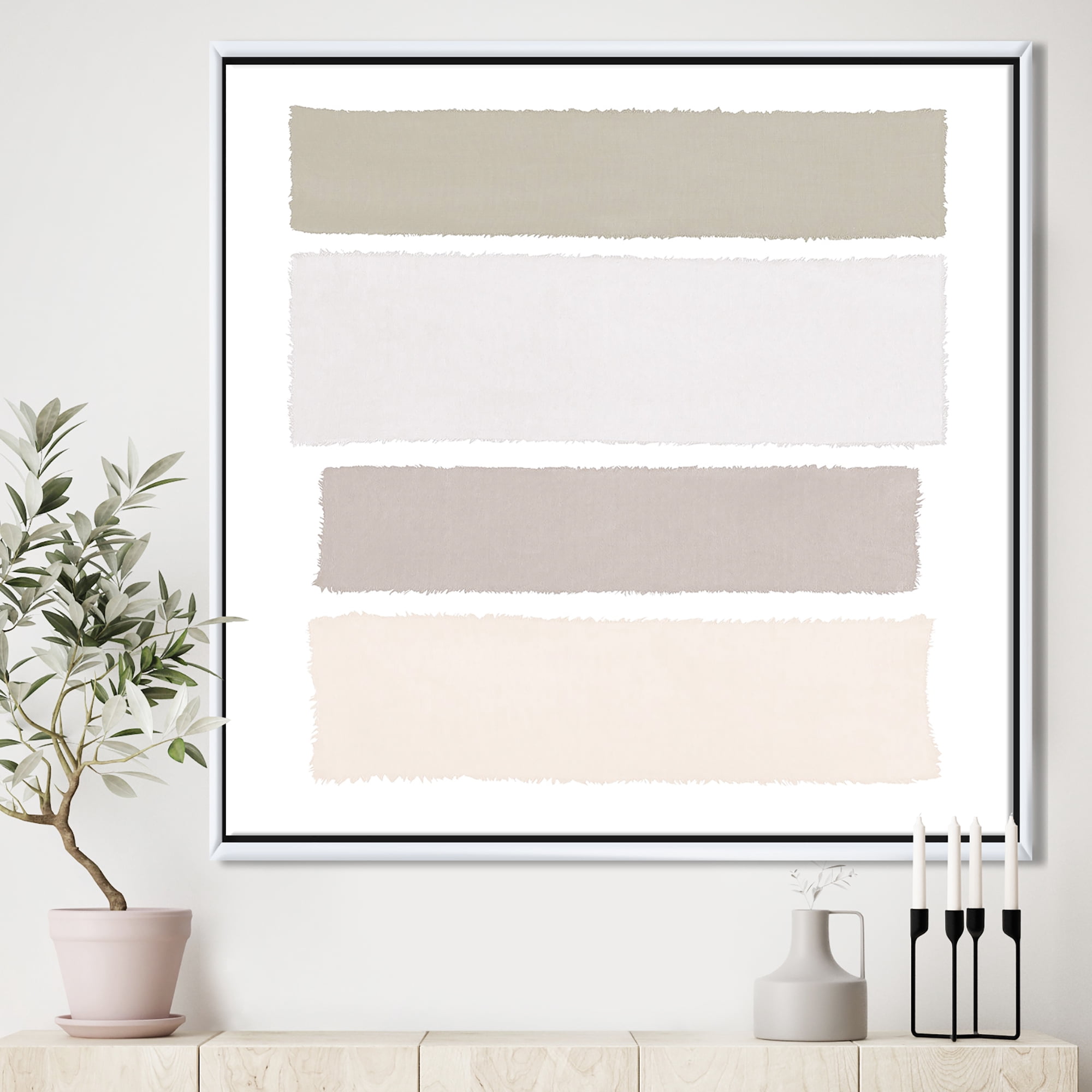 Designart ' Painted Weaving I Neutral on White Sq ' Modern Geometric Framed Canvas