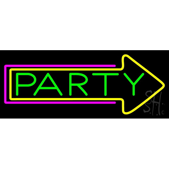 Party With Arrow 2 LED Neon Sign 10 x 24 - inches, Black Square Cut Acrylic Backing, with Dimmer - Bright and Premium built indoor LED Neon Sign for Event, Party.