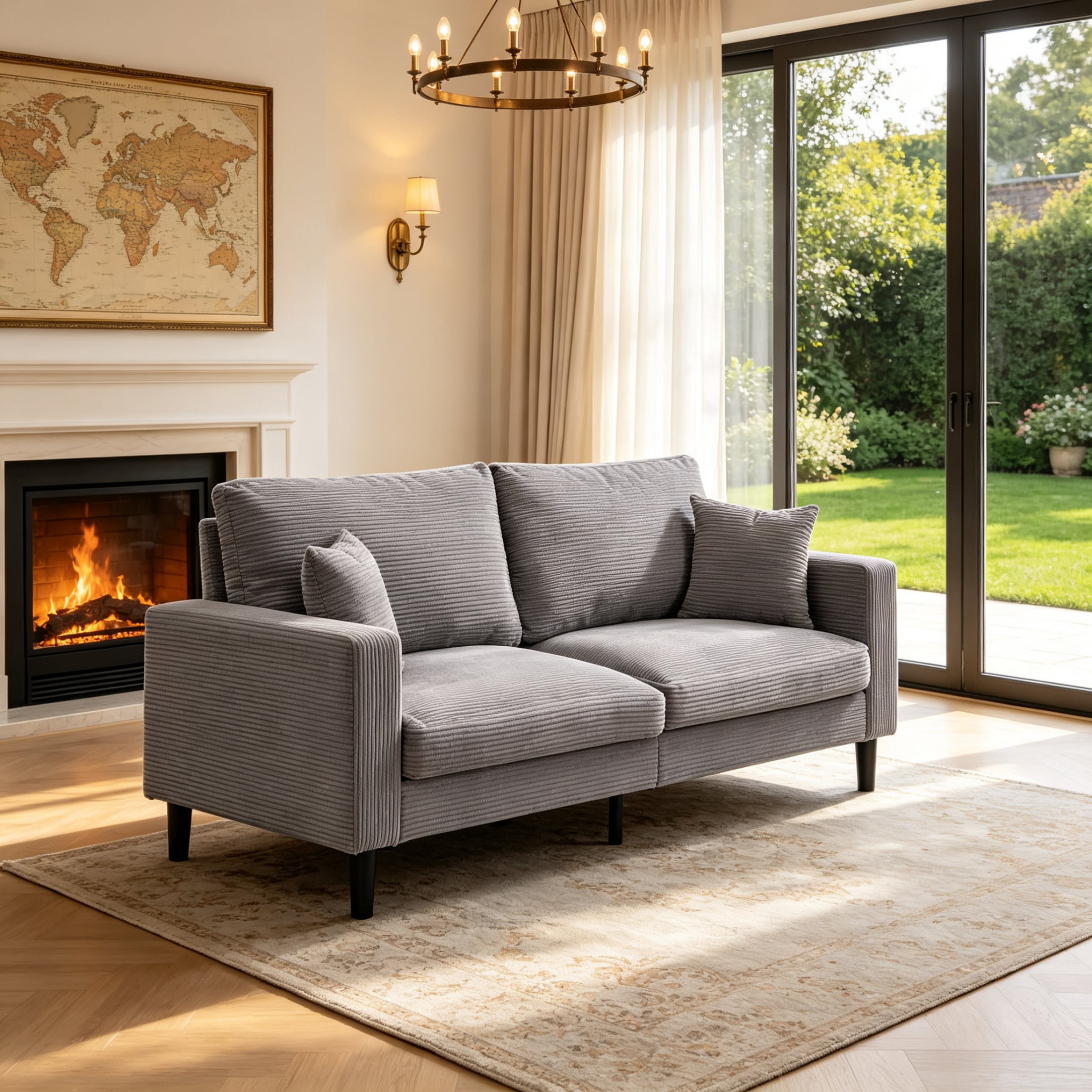 Anpport Corduroy Sofa, 74.8" Deepseat Loveseat for Living Room, Gray