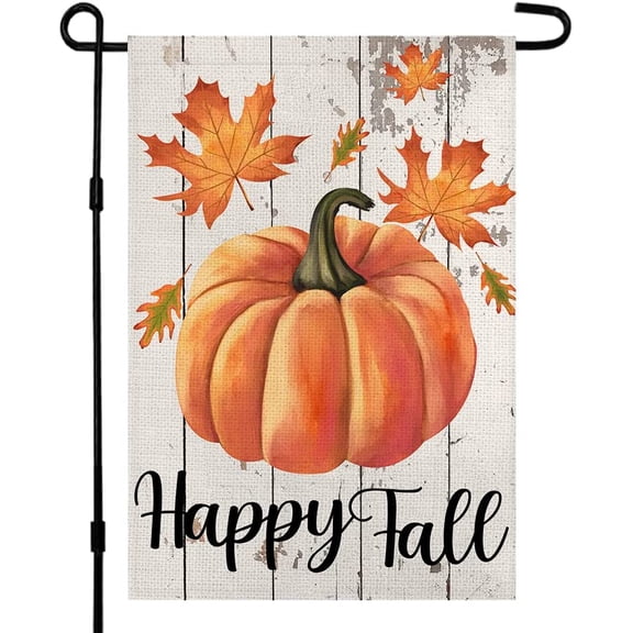 Happy Fall Garden Flag 12x18 Inch Double Sided Vertical Thanksgiving Yard Autumn Pumpkin Outdoor Décor DF076