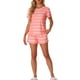 thumbnail image 2 of Conjuntos de pijama para mujer INSPIRE CHIC de 2 piezas, camiseta de manga corta y pantalones cortos, ropa de descanso y pijamas con bolsillos, XL, rayas rosas, 2 of 6