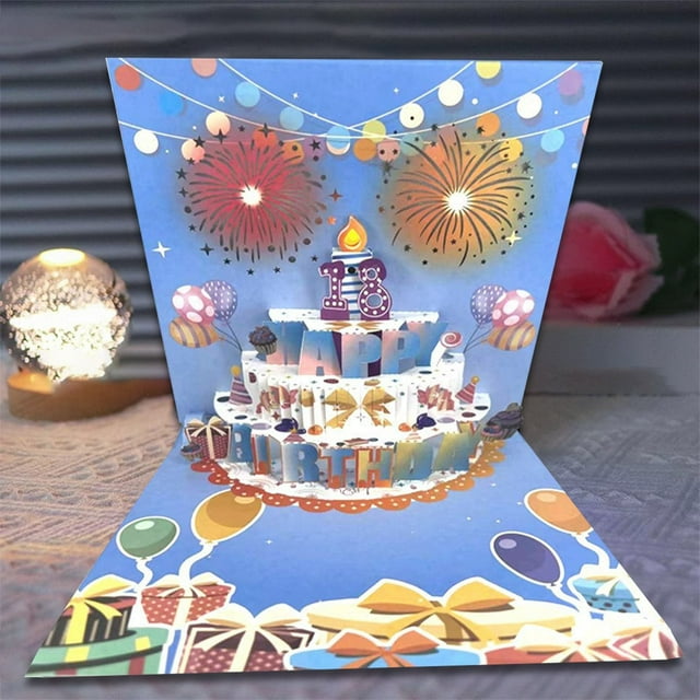 Greeting Cards Wind Birthday Cake Music Lighting 3D Three Greeting Card High End Creative Effect Sound Card