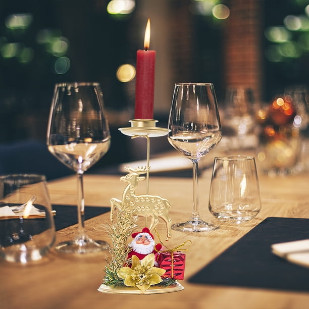 Fiudx Adornos Navideños Fondo De Decoración De Mesa De Vela De Navidad Adornos De Candelabro De Hierro forjado De Navidad