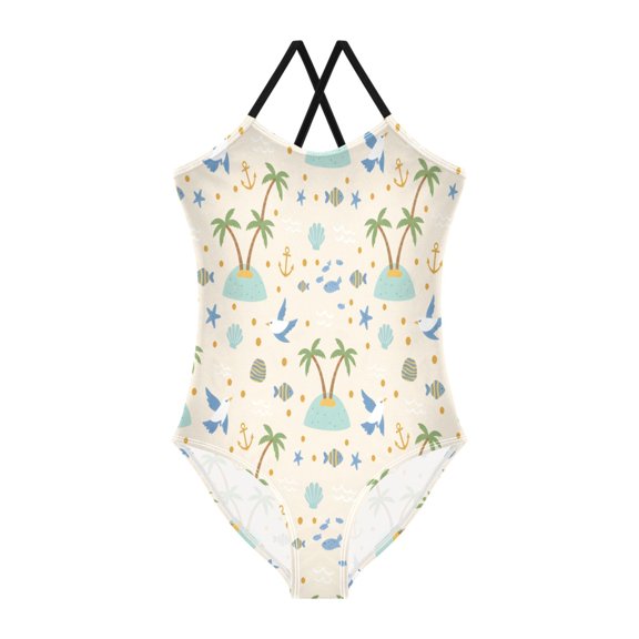 BZSMCE One-Piece Swimsuit with Crisscross StrapsBeach Pattern