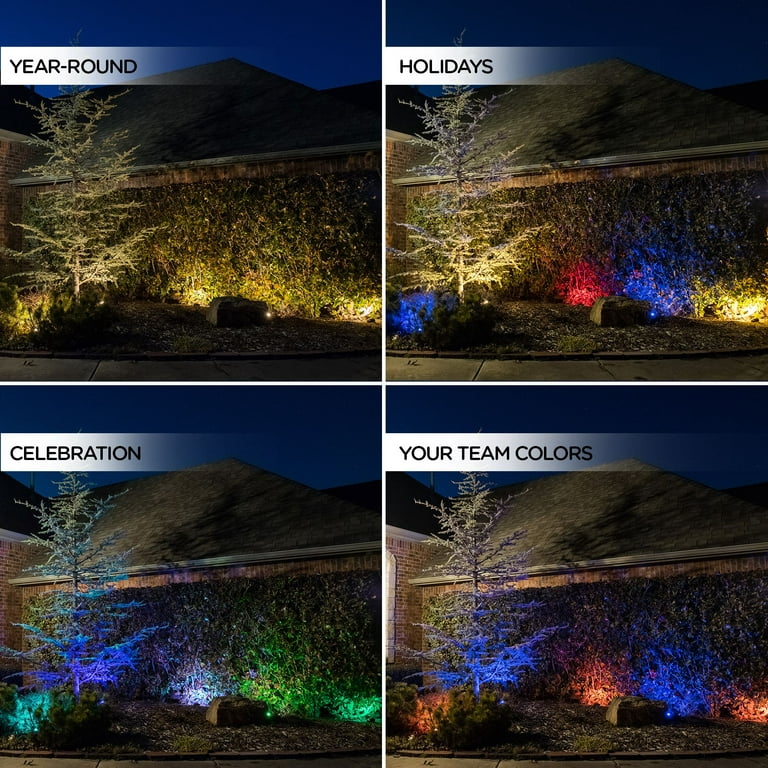 Enbrighten Bundle - Seasons Mini Color-Changing LED Landscape Lights (6  Lights, 10ft. Black Cord) with Enbrighten Outdoor Plug-in 2-Outlet WiFi  Smart