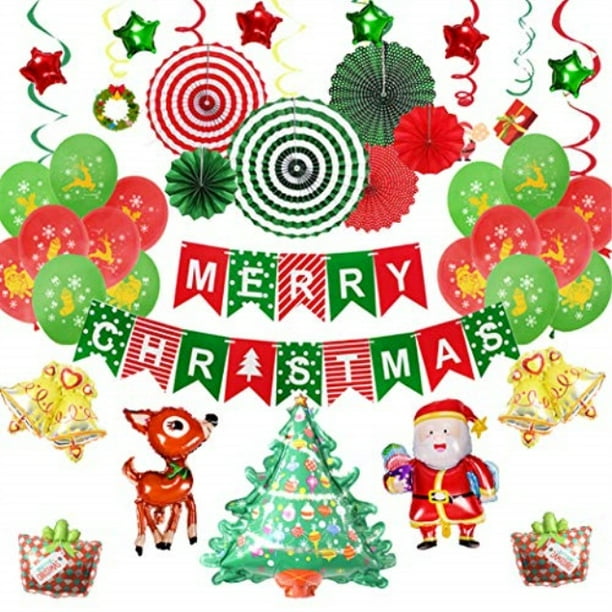 Christmas Party Supplies Christmas Decorations Set Merry Christmas Banner Balloons Paper Fans Christmas Tree Swirls Garland Deer Santa Claus Xmas Party Supplies For Home Office Party Favor Decor Walmart Com Walmart Com