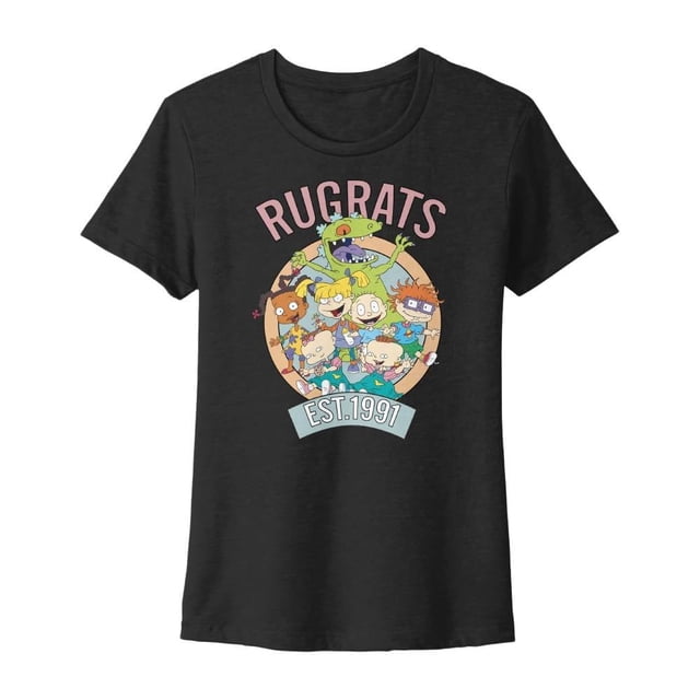 Playera Nickelodeon Talla CH Manga Corta Estampada Personajes Rugrats Est 1991 Fit Normal Negro