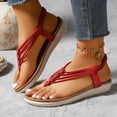 thumbnail image 2 of HomeDM Women's Flat Sandals Summer Bohemian Flip Flop Casual Comfort Elastic Ankle Strap Dressy Beach Sandals, Red Size 8.5, 2 of 9