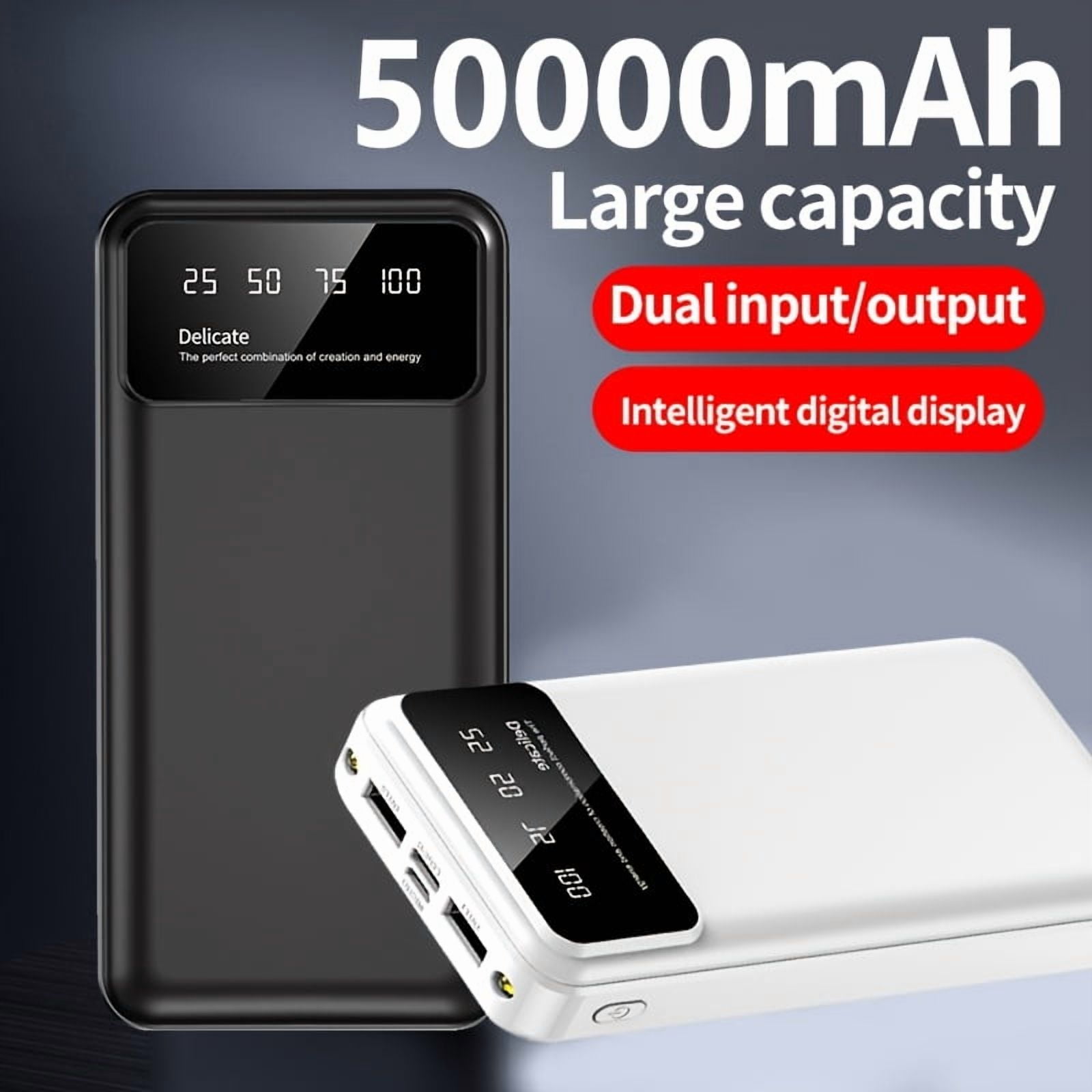 50000mAh Power Bank with LED Display & Flashlight, Portable Charger for Phone Android Devices, Outdoor Emergency Mobile Battery