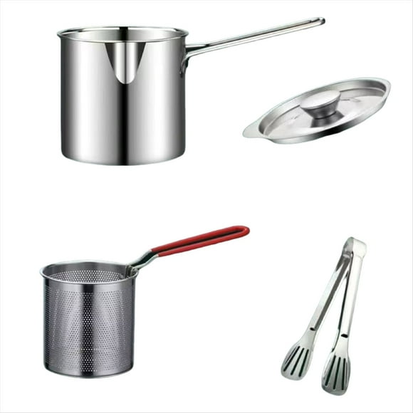 Sartén Pequeña con Cesta para Freír, de Acero Inoxidable, para el Hogar, con de Silicona Antiescaldaduras.