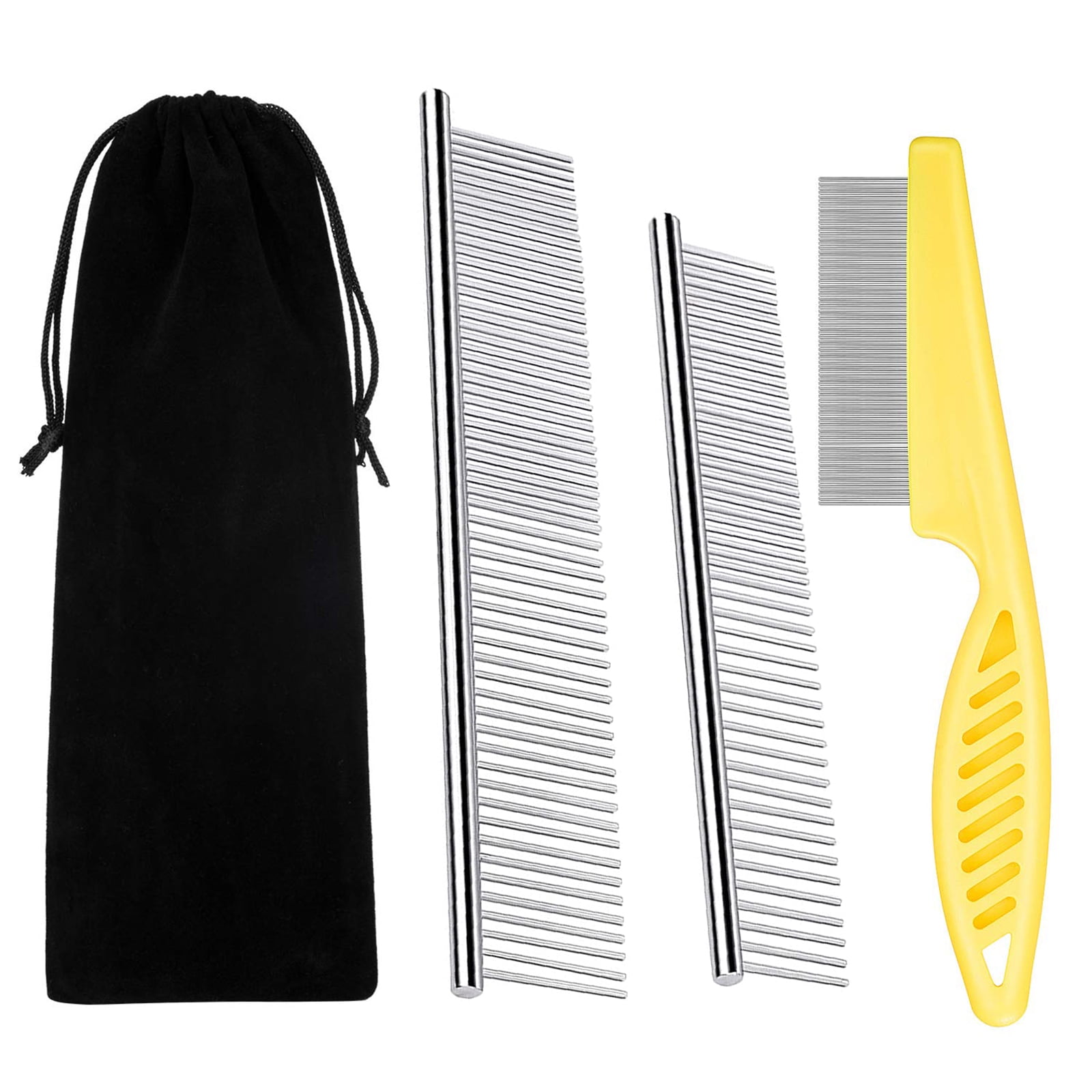 Durable Tear Stain Dog Combs with Storage Pouch, 3 Pack Metal Dog Comb