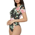 thumbnail image 2 of Naloa Rose Flowers Women's Short-Sleeved Onesie, One-Piece Swimsuit for Parties, dates, clubs - Small, 2 of 9