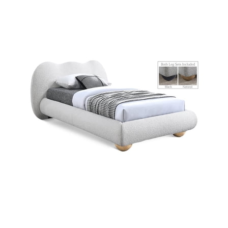 Meridian Furniture Hyde Contemporary Boucle Fabric Twin Bed in Cream
