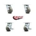 thumbnail image 2 of 4 Inch Thermoplastic Rubber Swivel Caster Set with Roller Bearings 2 Brakes SCC, 2 of 2