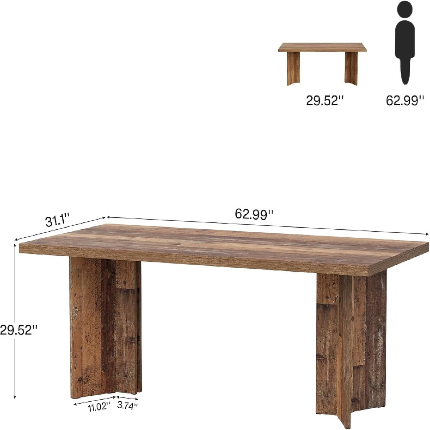 Dining Table, 68.9 in x 18.7 in x 7.87 in, Vintage Walnut Finish, Seats 4-6