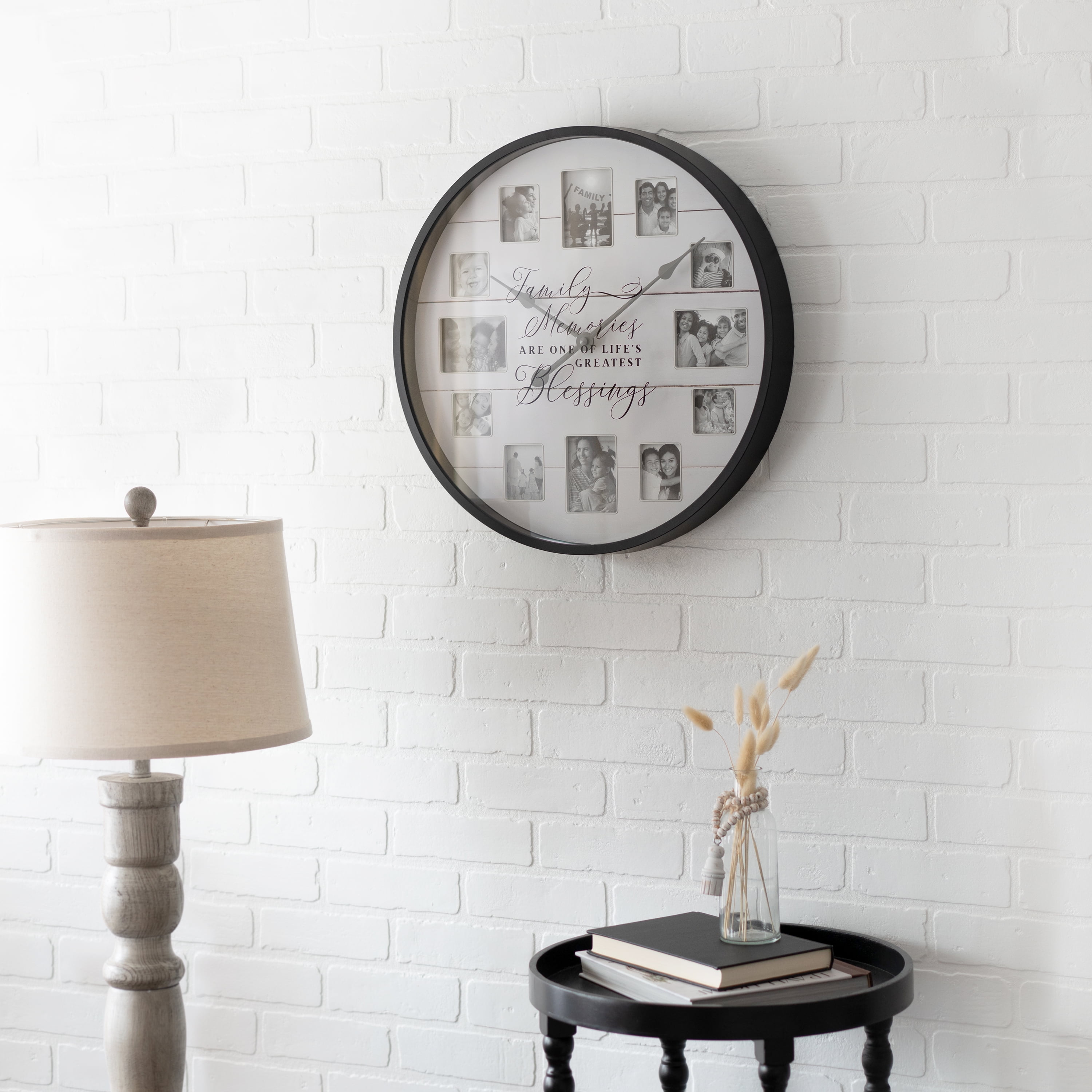 Sterling & Noble 20" Indoor Round Farmhouse Black & White Photo Frame Analog Wall Clock with Quartz Movement